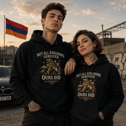 Armenia supporter hoodie bold lion design on black pullover