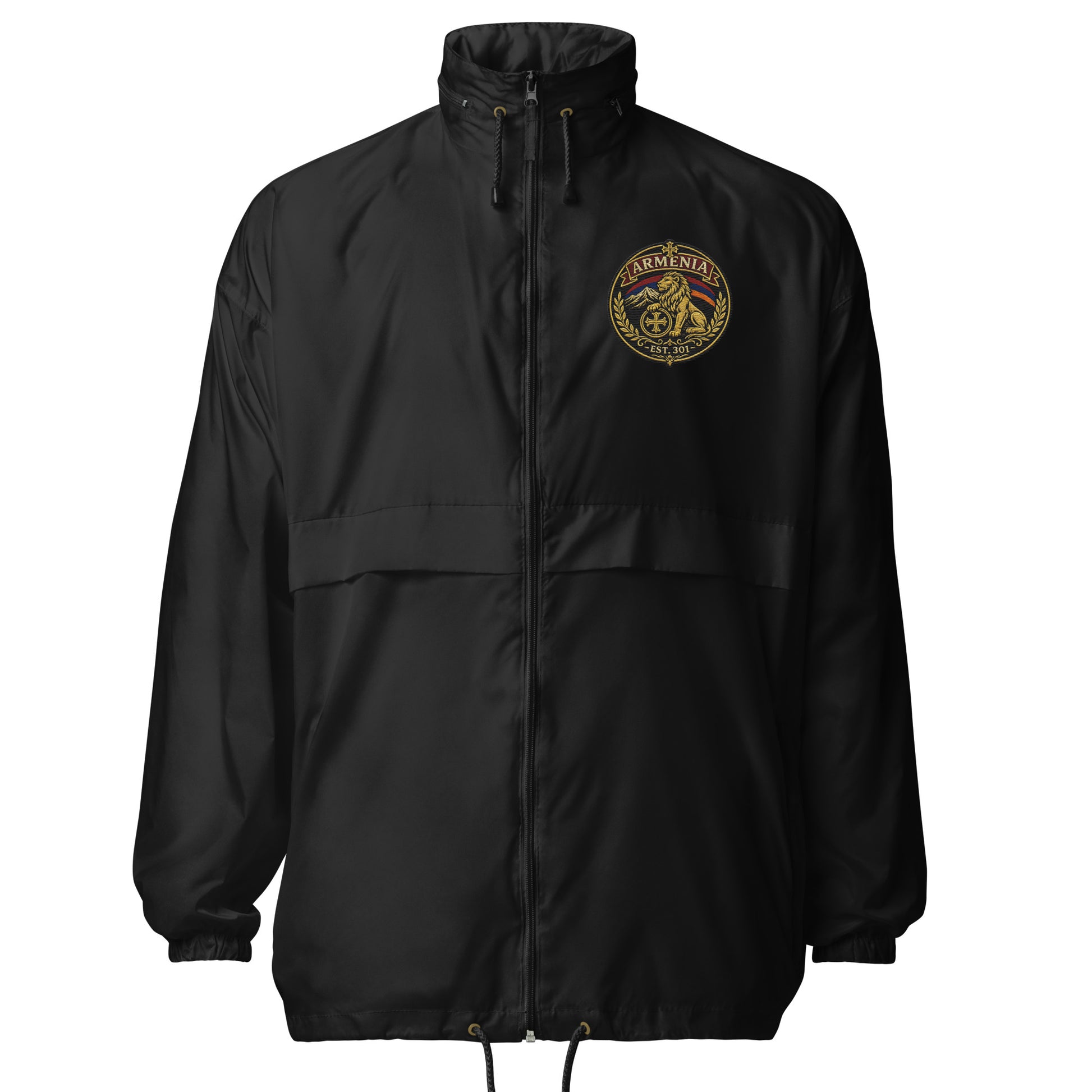 Armenian Pride forest black windbreaker jacket with embroidered lion crest logo