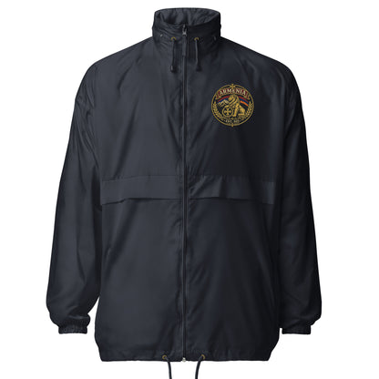 Armenian Pride navy windbreaker jacket with embroidered lion crest logo
