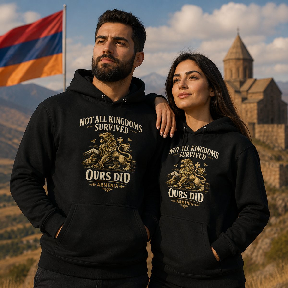 Armenian culture hoodie black pullover with vintage gold design