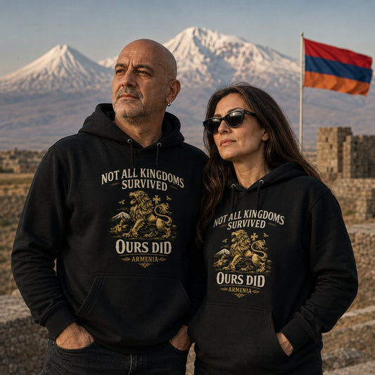 Armenian patriotic hoodie featuring lion and Mount Ararat artwork