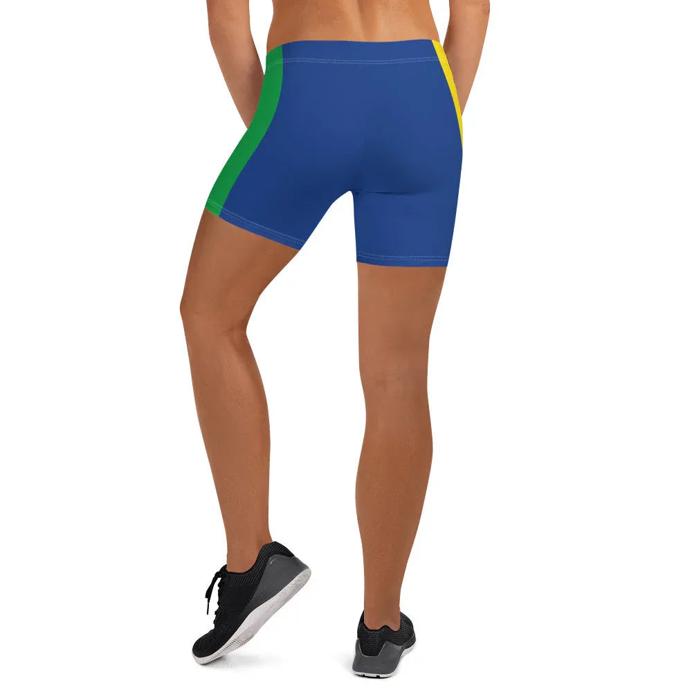 Back of Brazil shorts for women in Brazilian flag colors