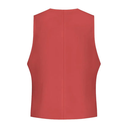 Back view of men's red sleeveless suit vest