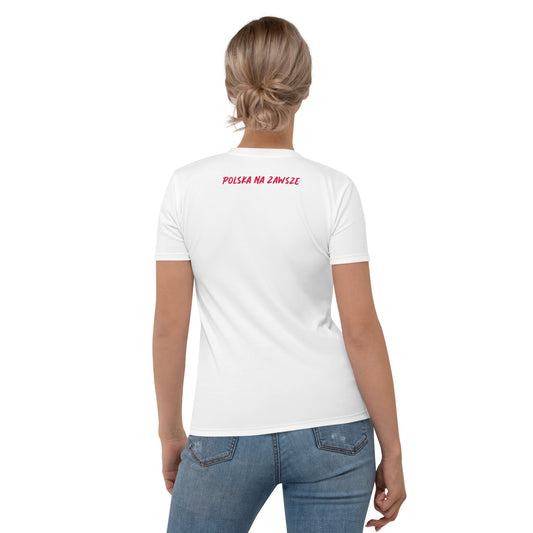 Back view of women’s Polska Na Zawsze Polish flag shirt