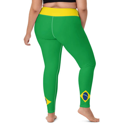 Back view stretchy Brazil flag leggings plus size designed for yoga and workouts