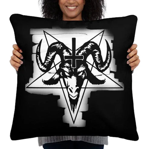 Baphomet Pillow / Pentacle Pillow / Ankh Pillow / Soft Goth Pillow / Black And Grey