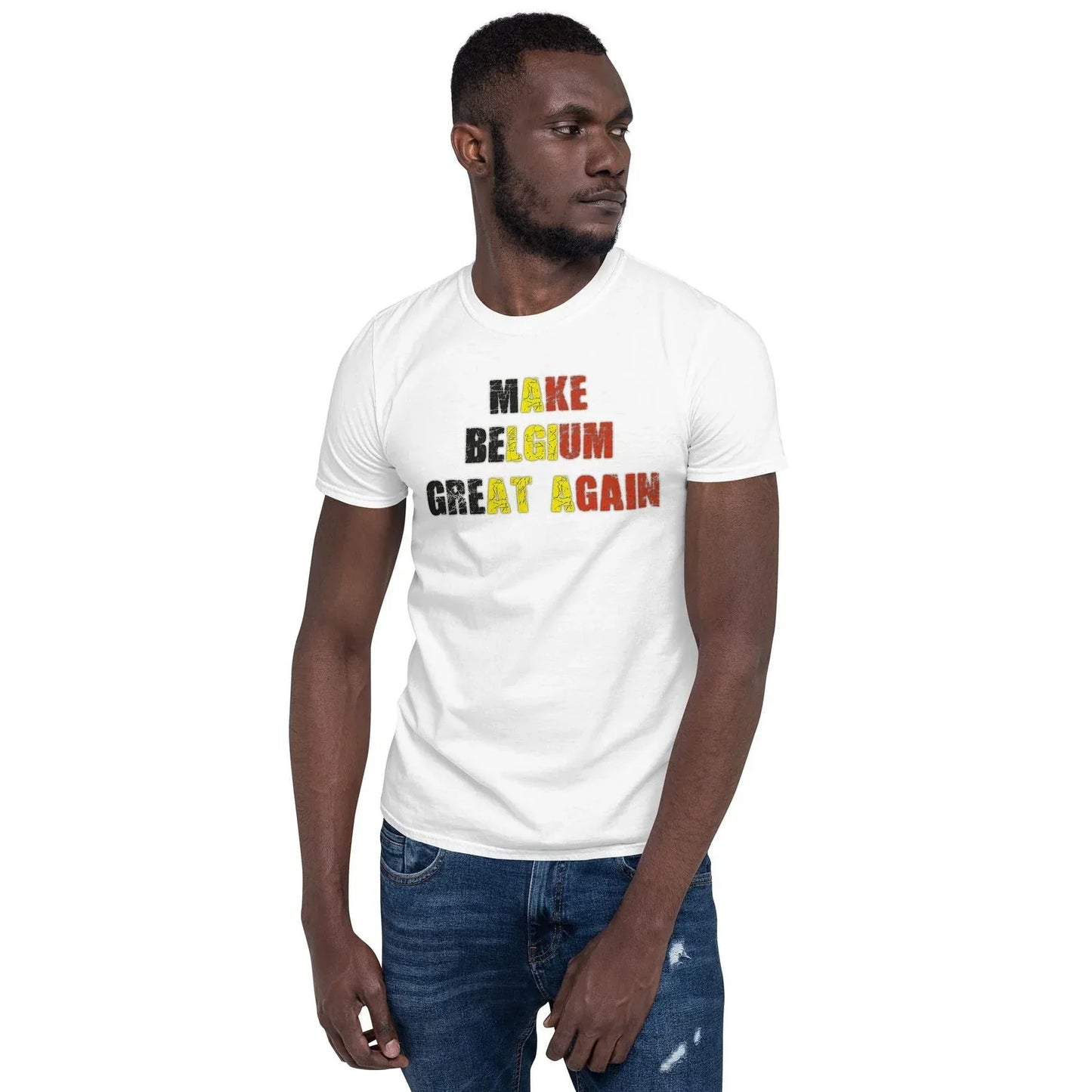 Belgium lover gift t-shirt with distressed flag color lettering