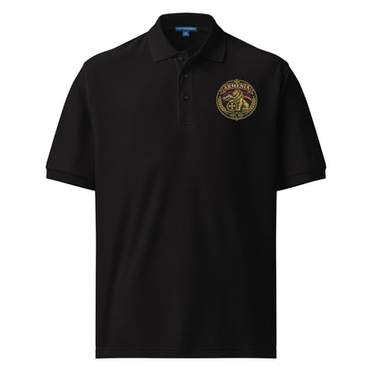 Product mockupaBlack Armenian heritage embroidered polo shirt with lion crest