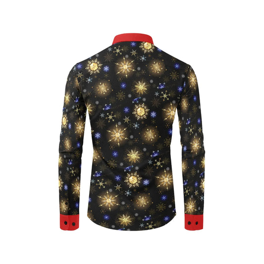 Black Christmas shirt for men with elegant golden snowflakes