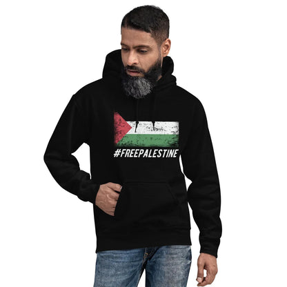 Black Free Palestine hoodie with Palestinian-inspired design