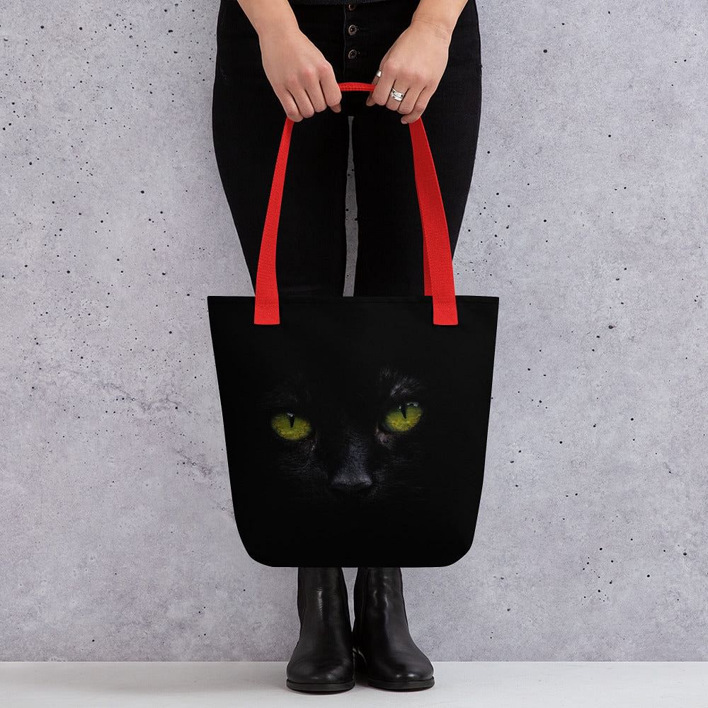 Black cat shoulder bag for women with dark feline face print