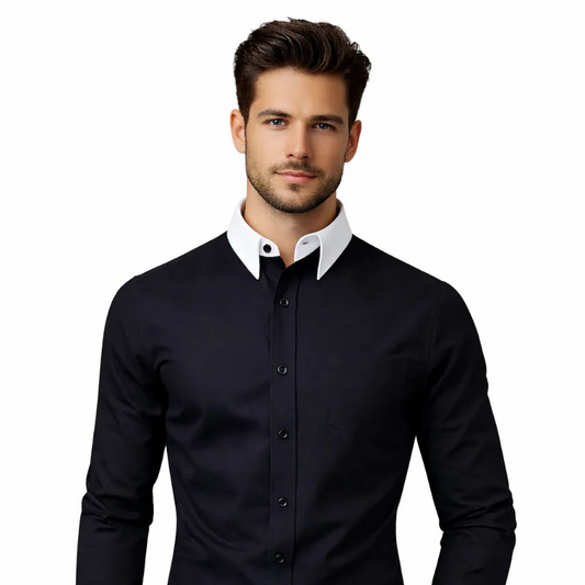 Black dress shirt with white collar