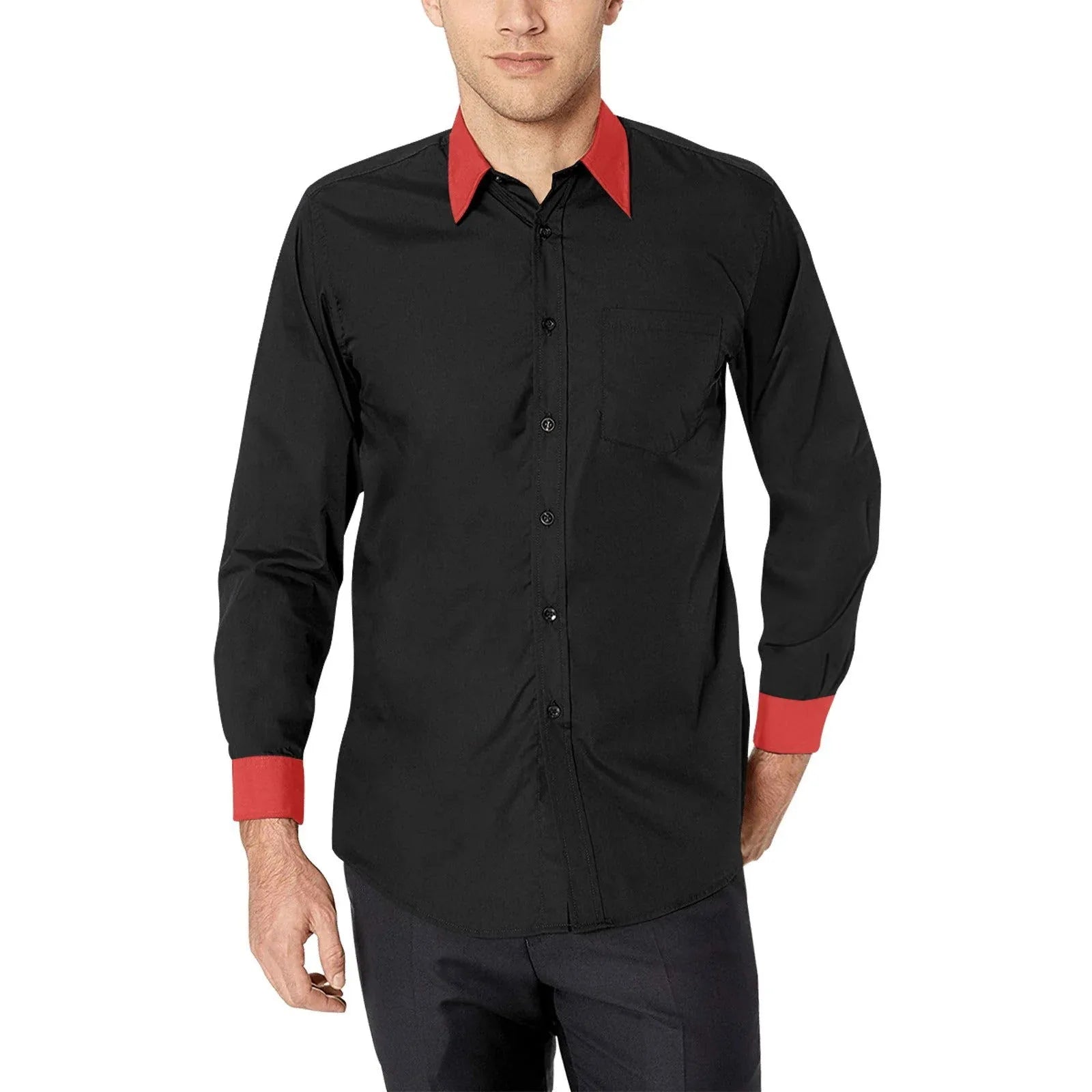 Black Dress Shirt With Red Collar And Cuffs 5XL / Black Black Dress Shirt With Red Collar And Cuffs 5XL / Black