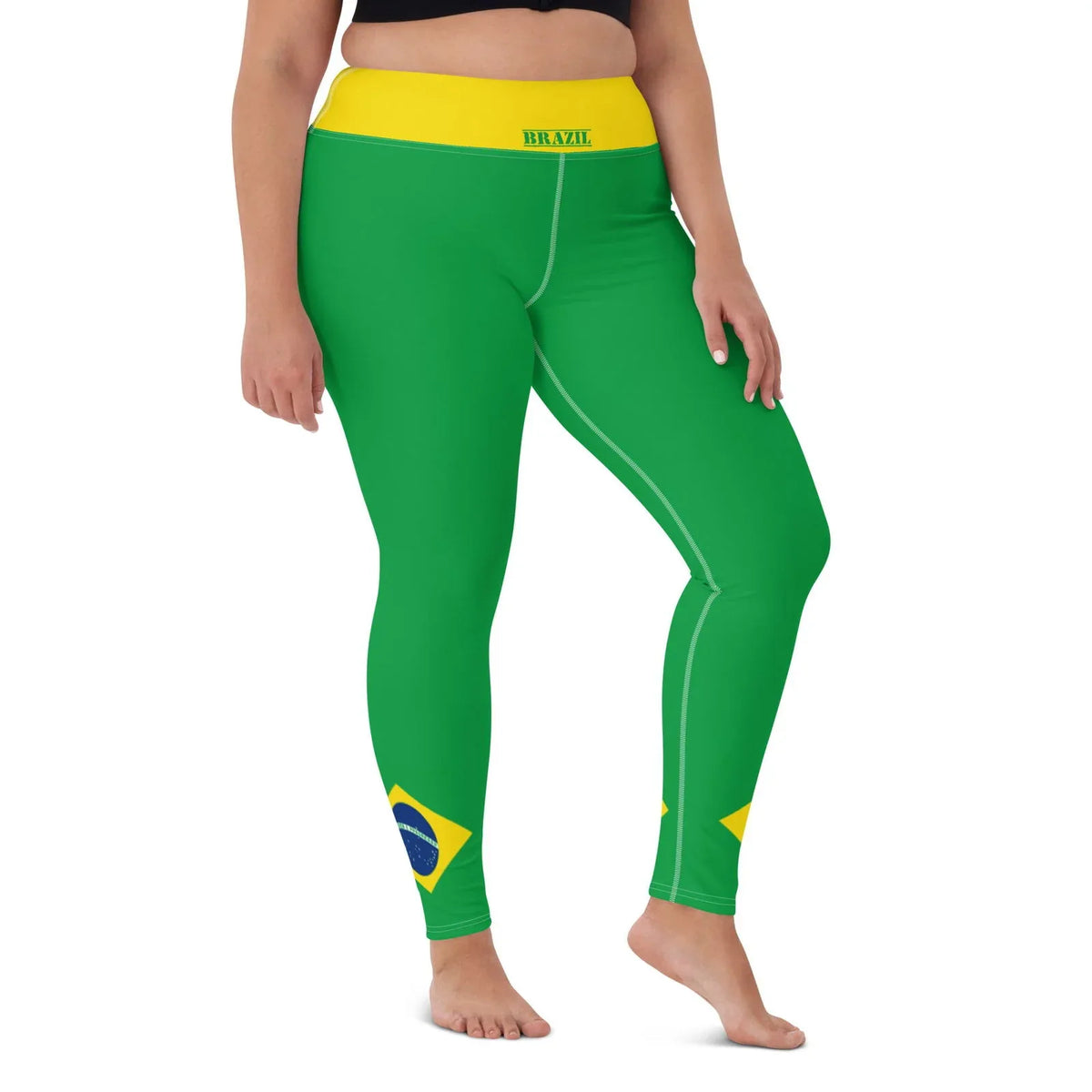 Brazil flag leggings size chart showing available sizes XS to XL