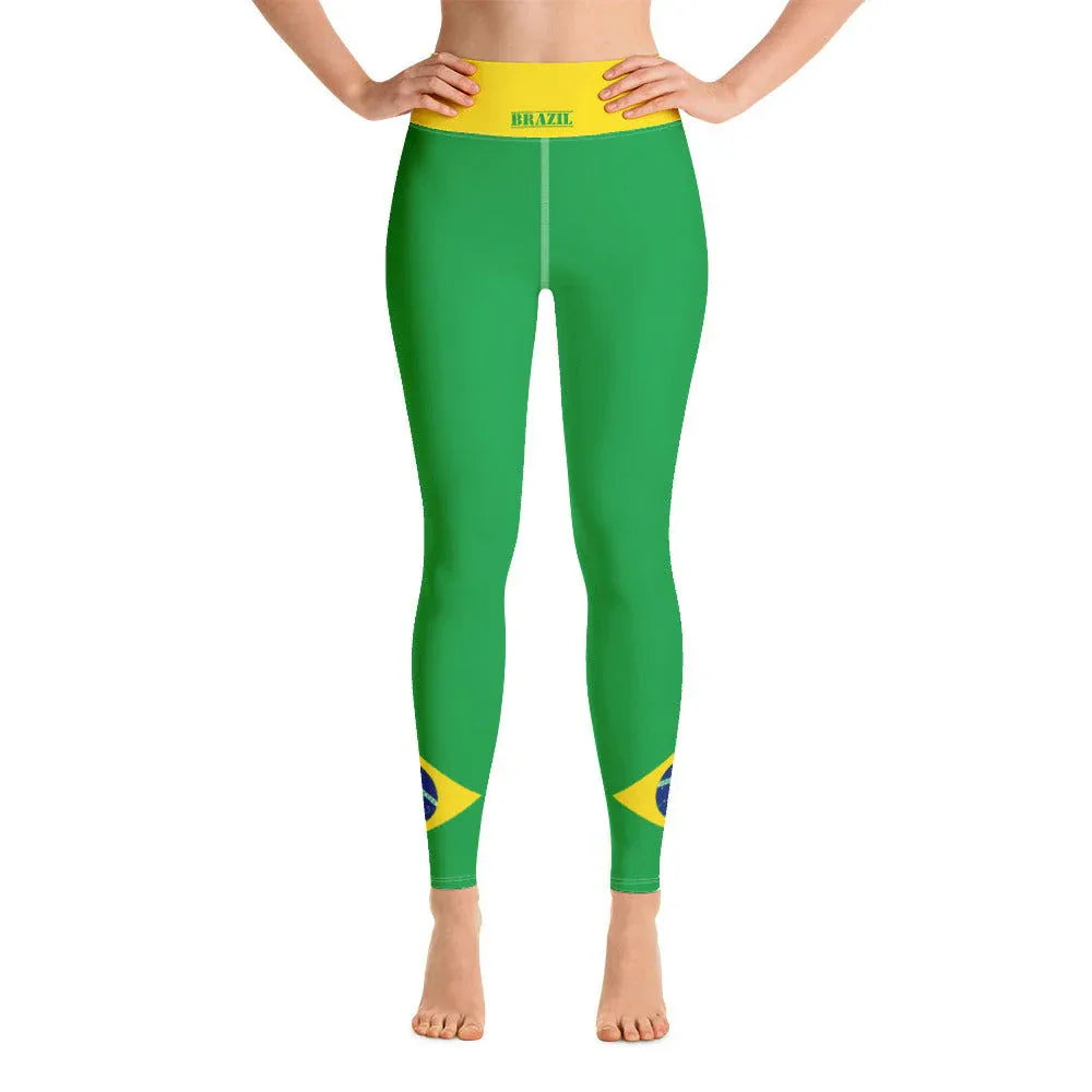 Brazil flag yoga leggings with green, yellow and blue flag-inspired design