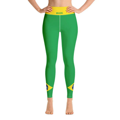 Brazil flag yoga leggings with green, yellow and blue flag-inspired design