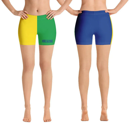 Brazil shorts for women in green yellow and blue Brazilian flag colors