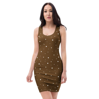 Brown and white polka dot sleeveless bodycon dress