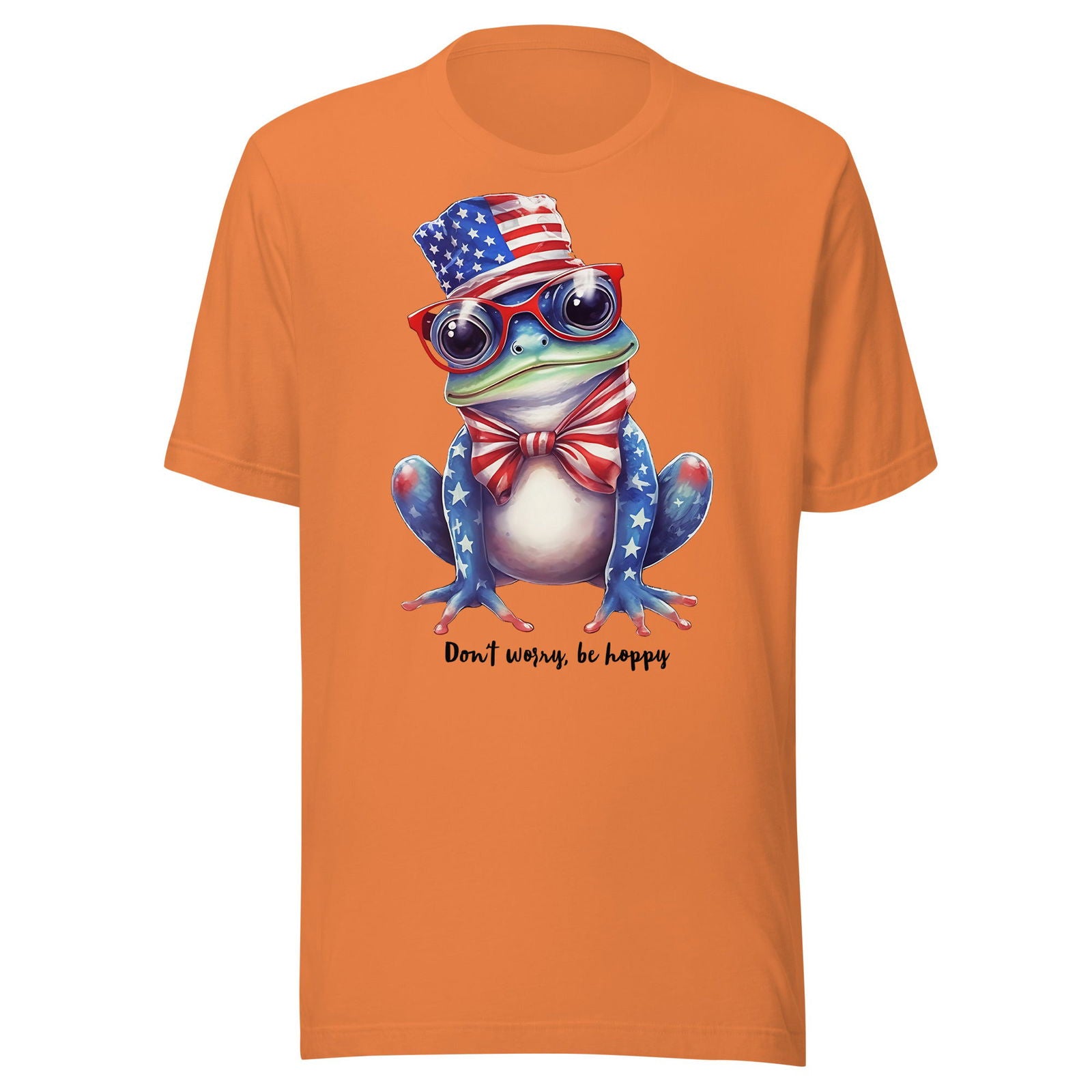 Burnt Orange Cute Patriotic Frog Tshirt 