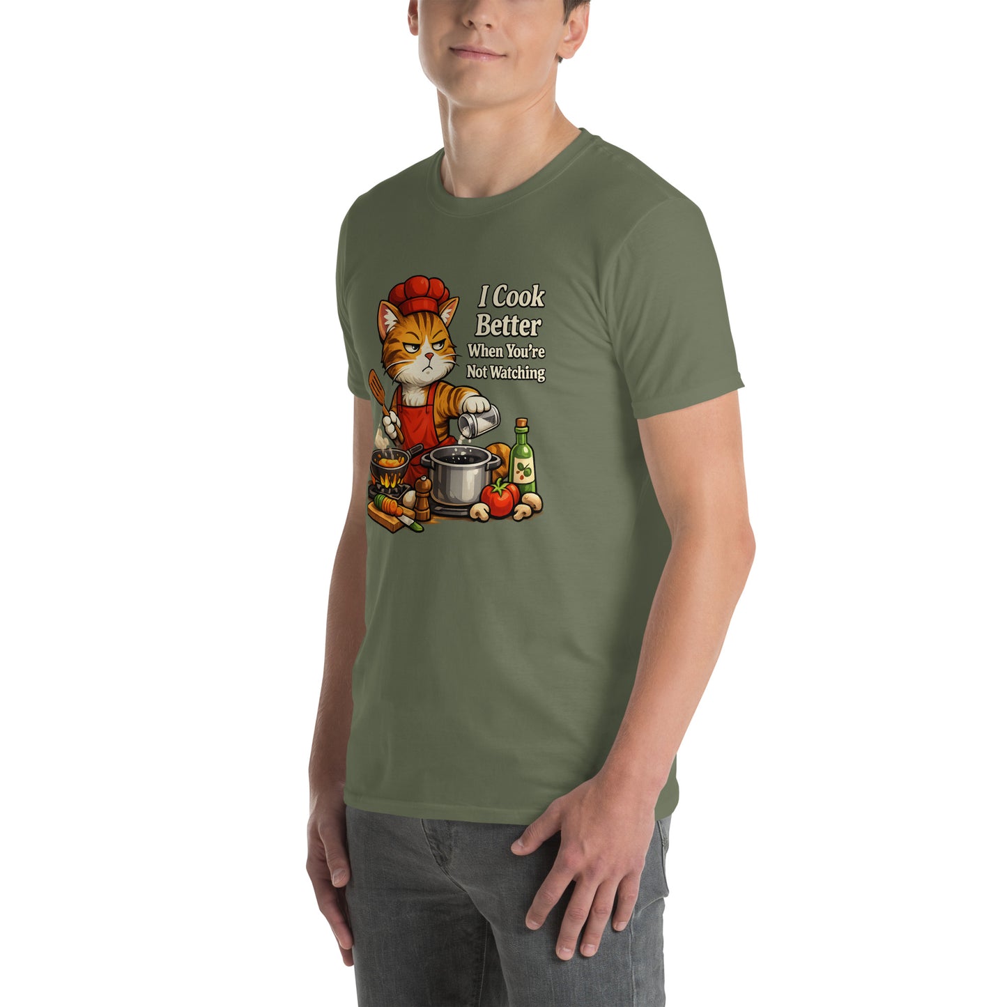 Cat chef design T-shirt with cooking theme