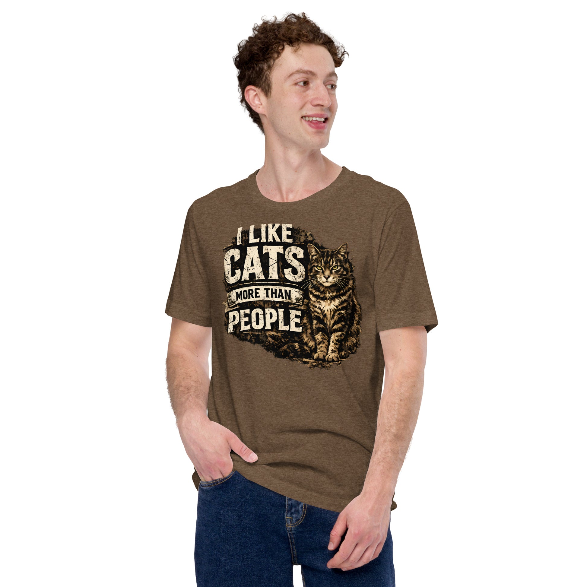 Cat lover apparel with I like cats more than people tex