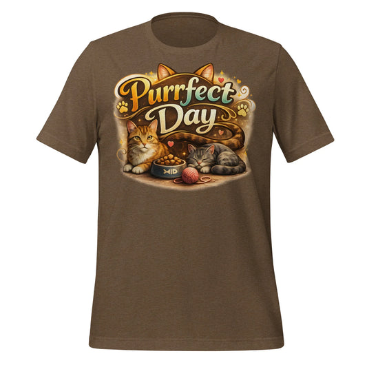 Cat lover graphic T-shirt with Purrfect Day text