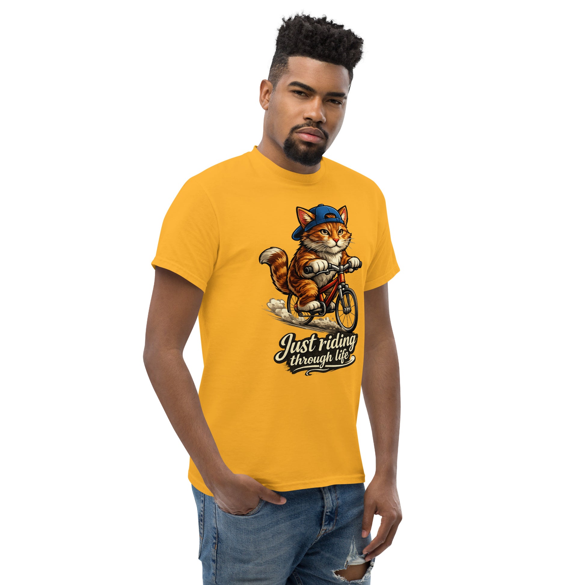 Cat riding on a bicycle t-shirt for cycling enthusiasts