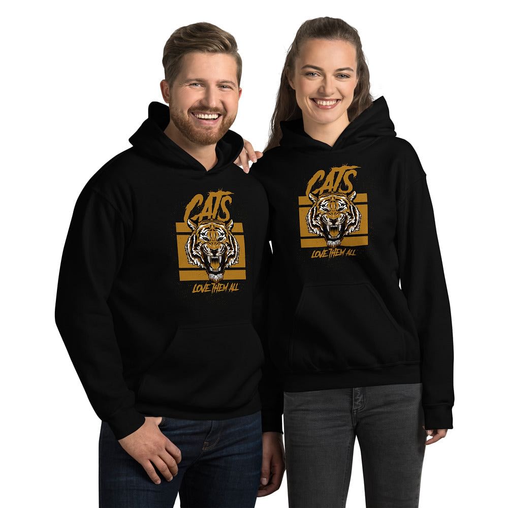 Cats I Love Them All graphic hoodie in black color