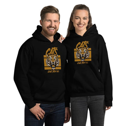 Cats I Love Them All graphic hoodie in black color