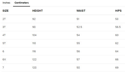 Centimeters CHILD SIZE CHART CLOTHING