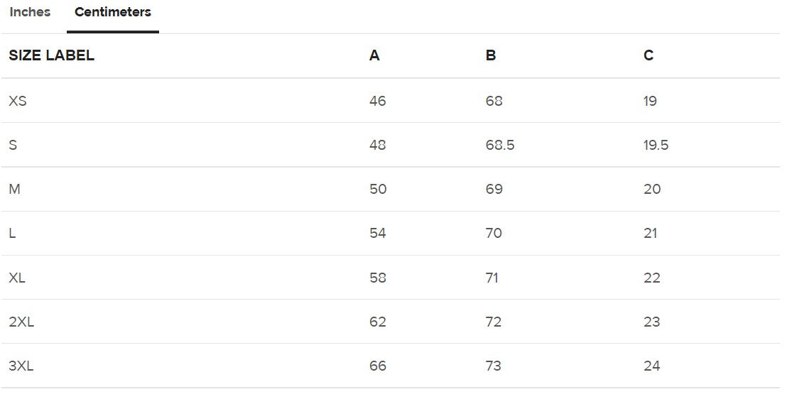 Centimeters Size Guide