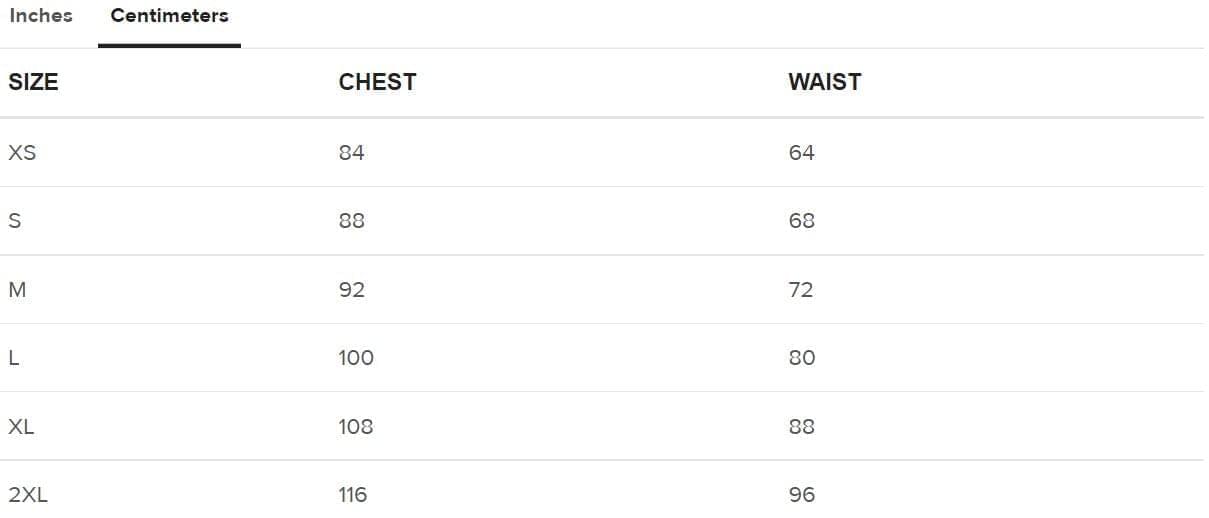 Centimeters Size Guide American Tee