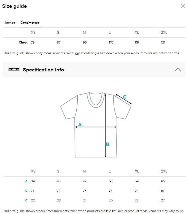 Centimeters Size Guide Canada Tshirt