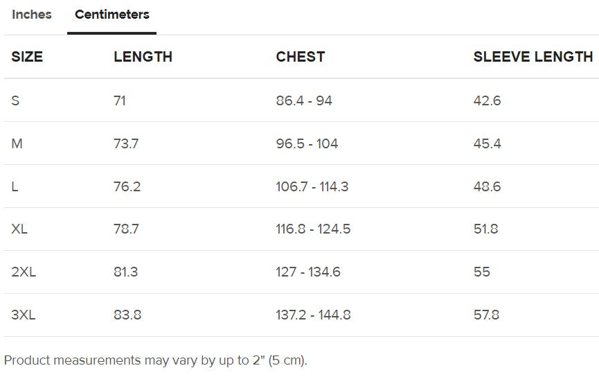 Centimeters size guide