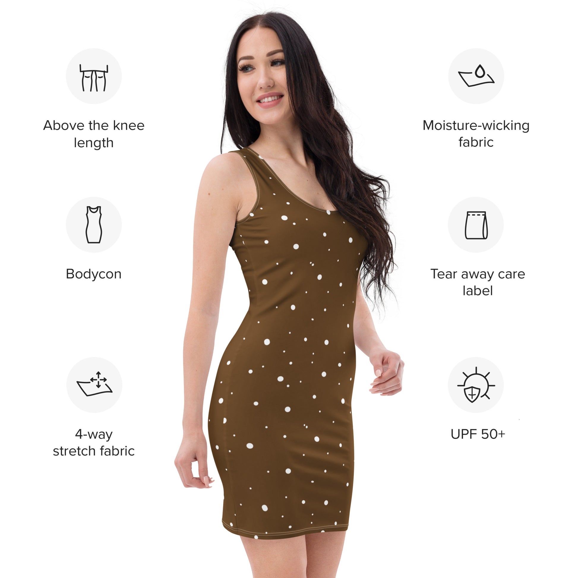 Chic sleeveless brown polka dot dress for women