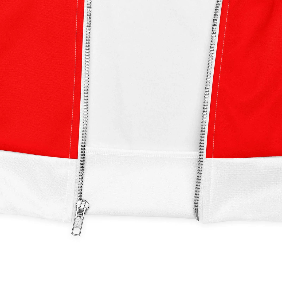 Close-up of silver YKK zipper on Portuguese soccer jacket
