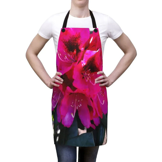 Colorful floral apron with vivid magenta azalea bloom design