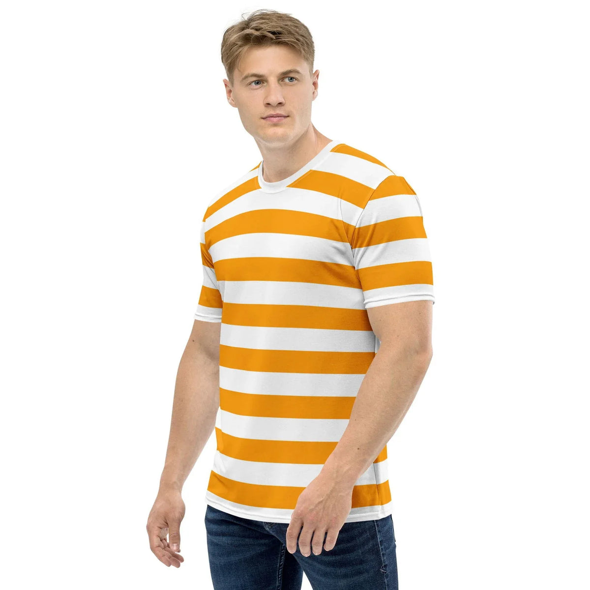 Comfortable orange and white striped shirt for men with four-way stretch