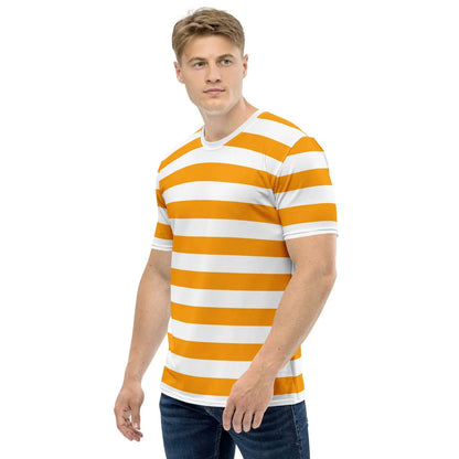 Comfortable orange and white striped shirt for men with four-way stretch