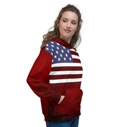 Comfortable sustainable red hoodie with USA flag design