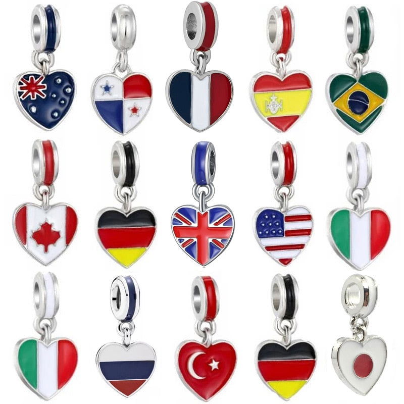 Country Flag Heart Shaped Pendants