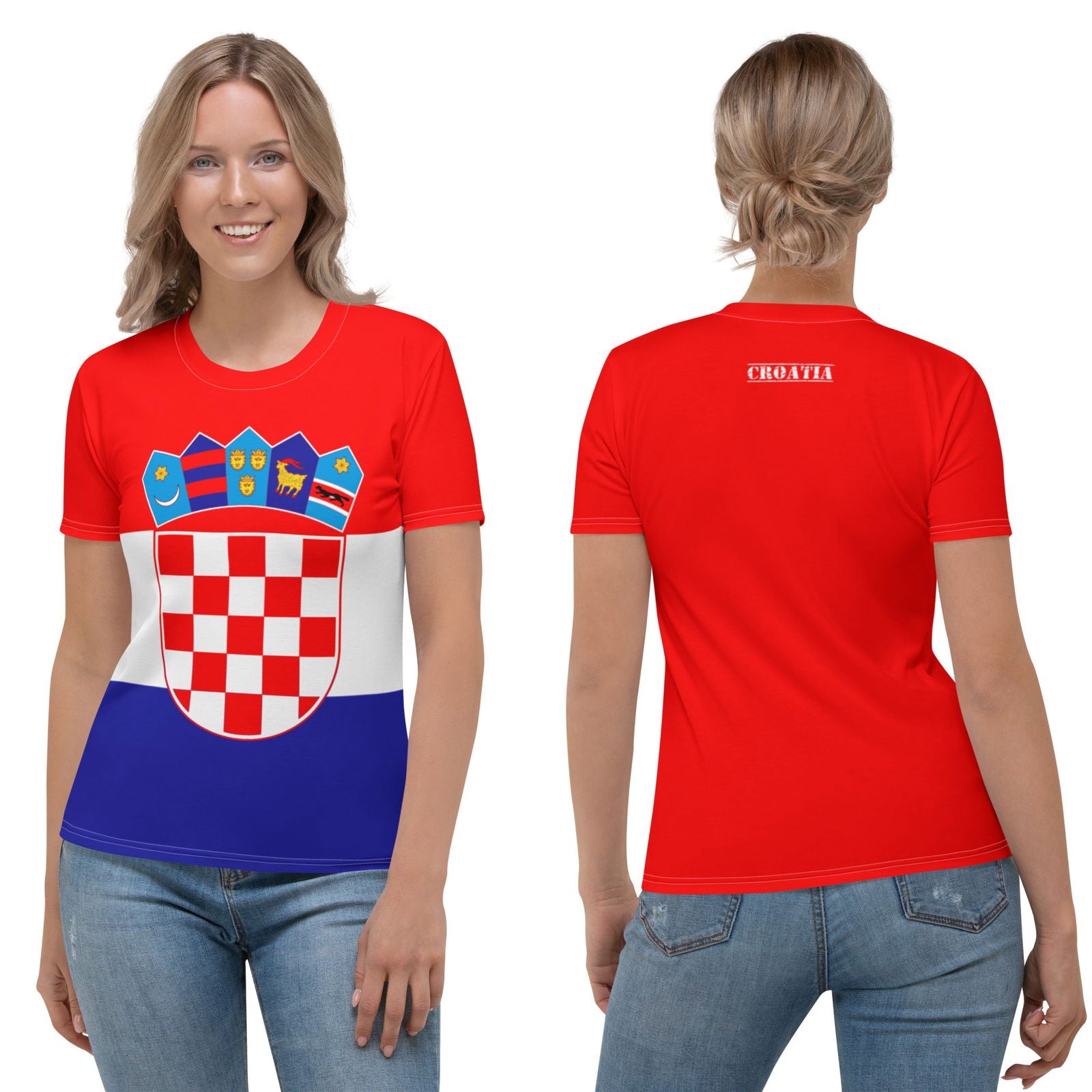 Croatian national flag women’s shirt front and back view