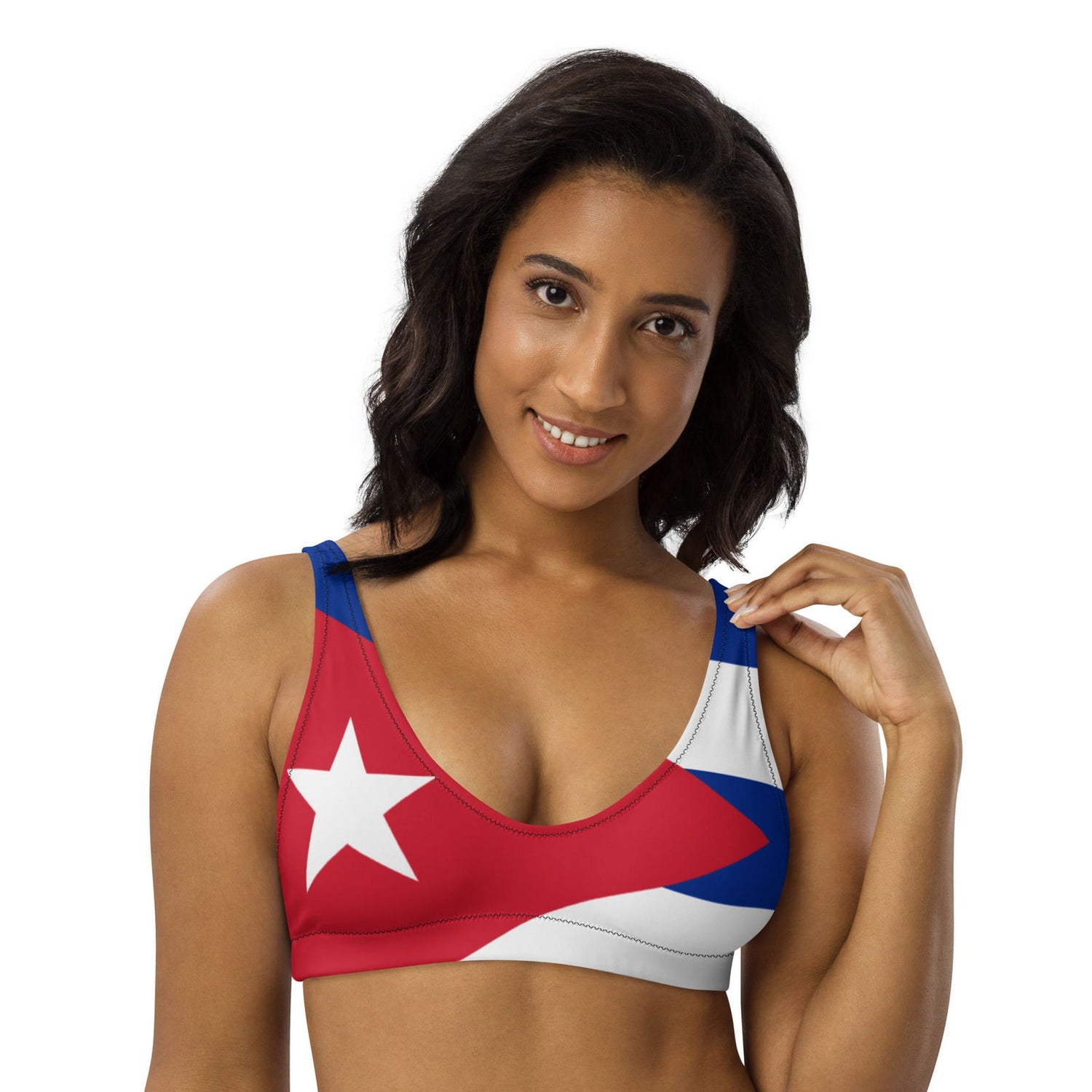 Cuban flag bikini featuring red, white, and blue stripes