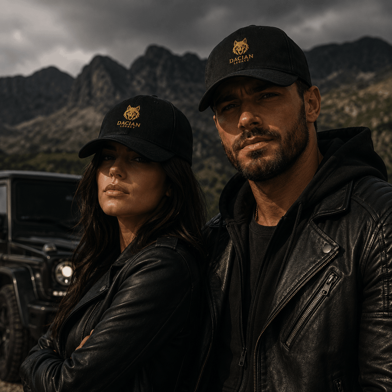 Dacian Legacy wolf embroidered baseball cap in black cotton unstructured low-profile