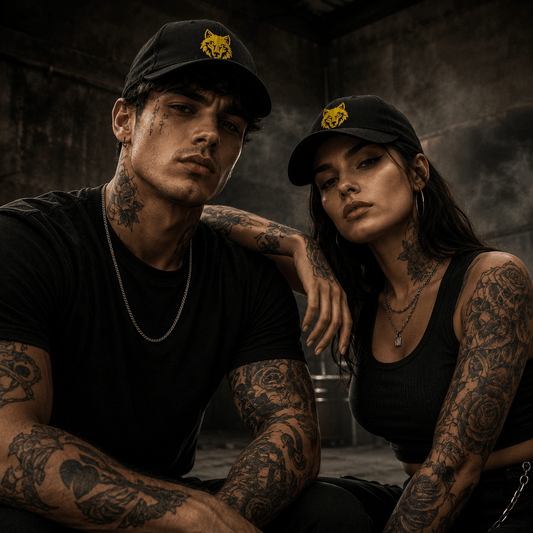 Dacian wolf baseball cap black and gold embroidered design