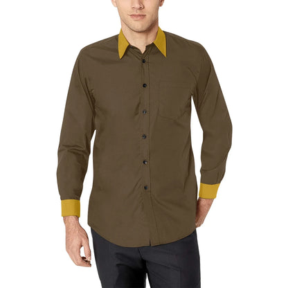 Dark Brown Dress Shirt with Deep Gold Collar and Cuffs 2XL / Dark Brown Dark Brown Dress Shirt with Deep Gold Collar and Cuffs 2XL / Dark Brown