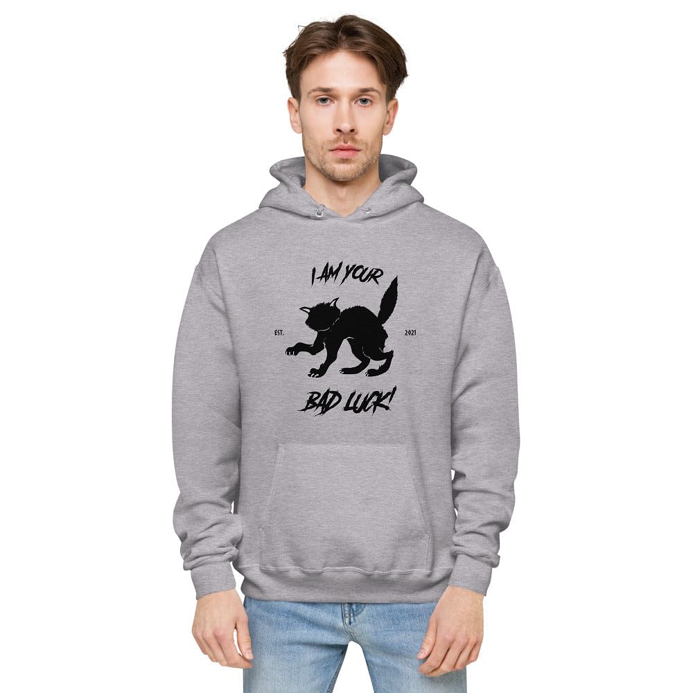 Dark aesthetic streetwear hoodie with I Am Your Bad Luck statement print