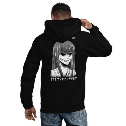 Dark anime print hoodie for soft goth aesthetic fans unisex sizing
