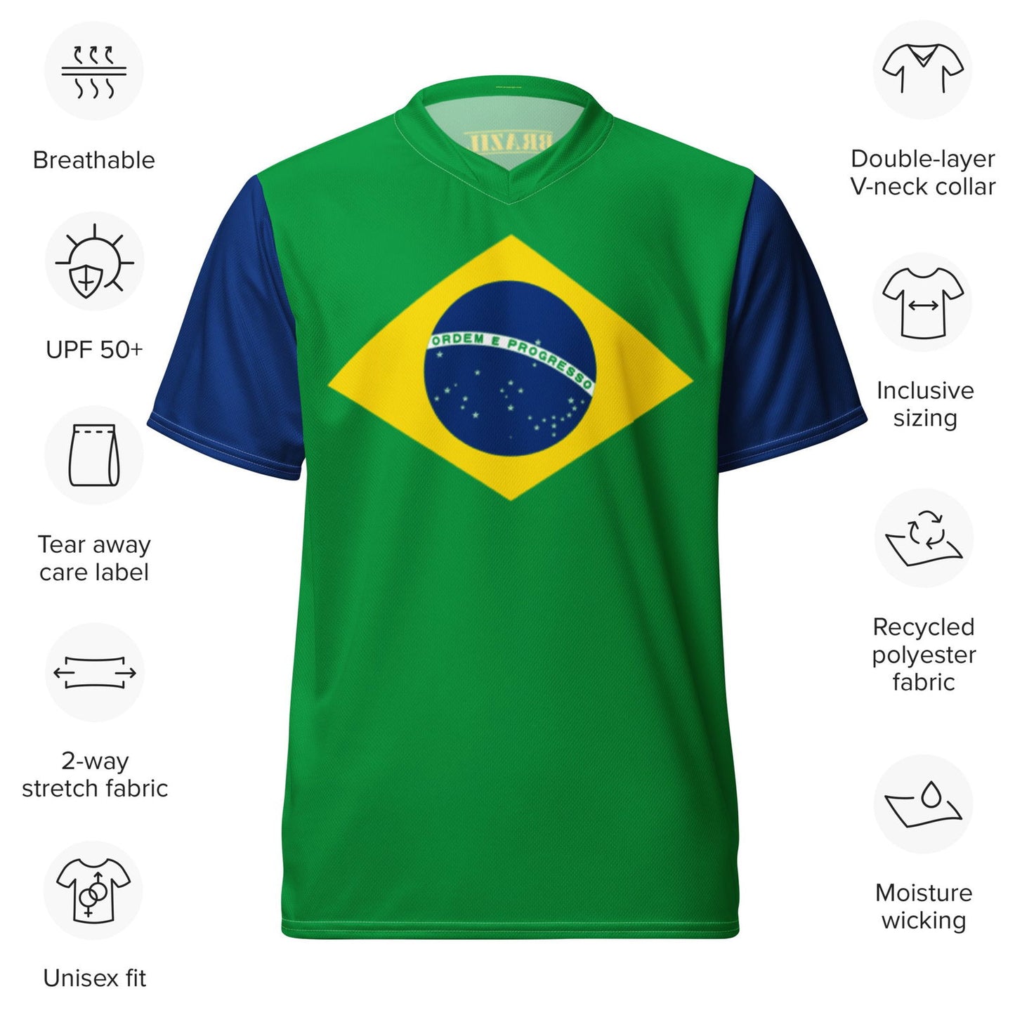 Eco friendly Brazil sports jersey with flag design
