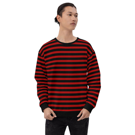 Eco friendly black and red striped sweater for men and women